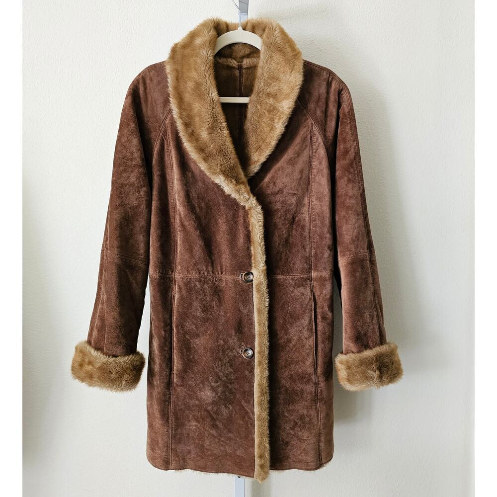 LNR La Nouvelle Rennaissance Penny Lane Brown Suede Faux Fur Button Coat Sz M